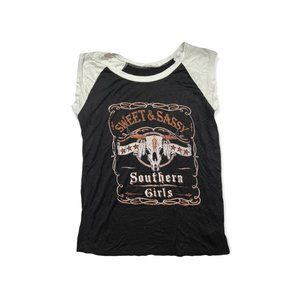 Top Girl LA Women’s Sweet & Sassy Southern Girl Black T Shirt – Medium – Preowne